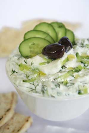 tzatziki with Greek yogurt, cucumbers, garlic and olive oil