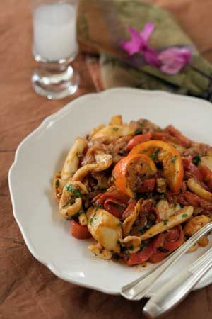 Roasted red pepper and cuttlefish stew