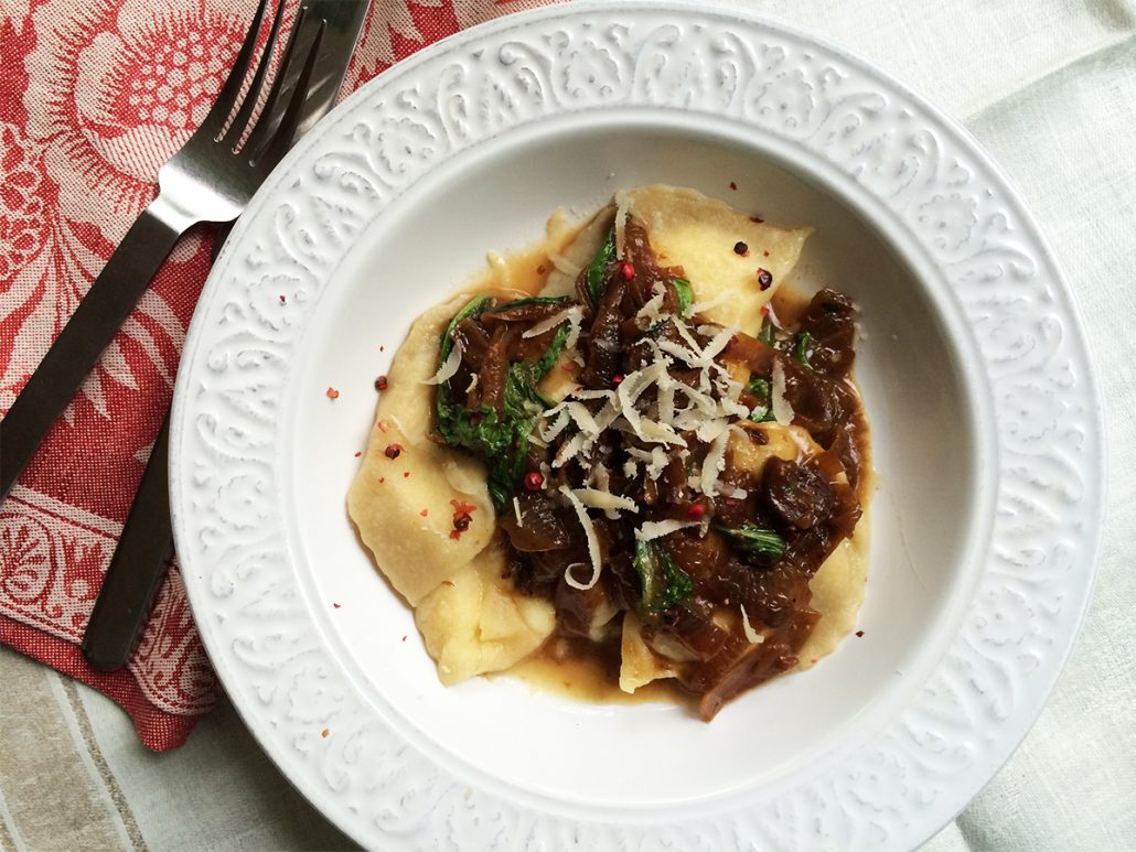Greek Ravioli with Dried Figs, Arugula and Goat Cheese