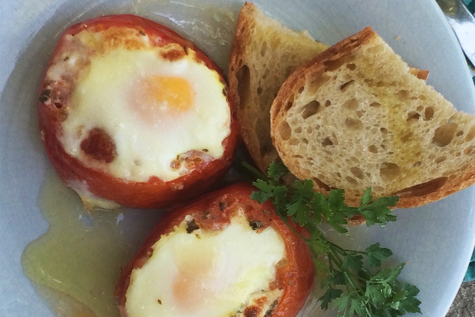 Eggs Baked Inside Tomatoes