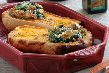 Roasted Butternut Squash Filled with "Spanakopita"