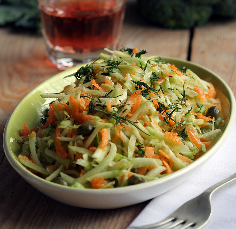 Grated Broccoli Stalks and Carrot Salad