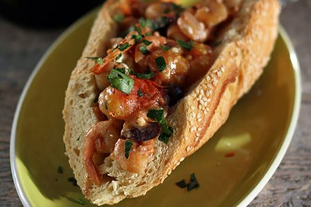 Shrimp Saganaki Sandwich