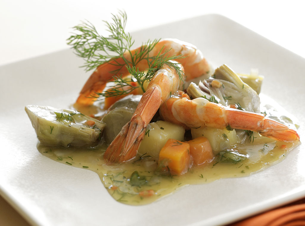 Artichokes a la Polita with Shrimp & Greek Saffron