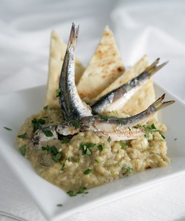 Eggplant Spread with Grilled Anchovies