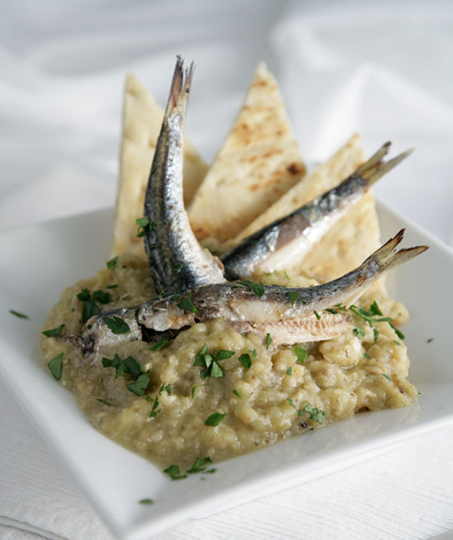 Eggplant Spread with Grilled Anchovies