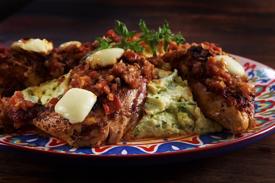 Chicken Sartsa with Mashed Potatoes with Greek Feta