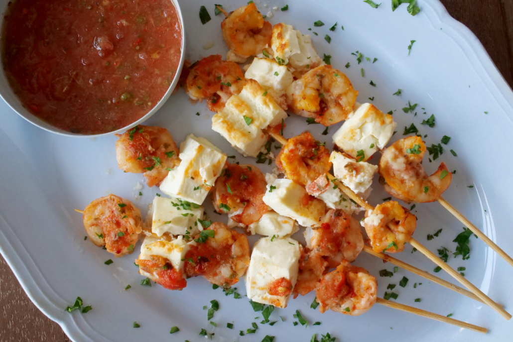 Shrimp Saganaki on a Stick