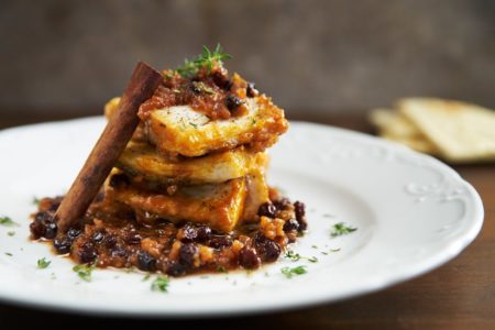 Bakaliaro - Salt Cod with Tomatoes, Onions & Raisins