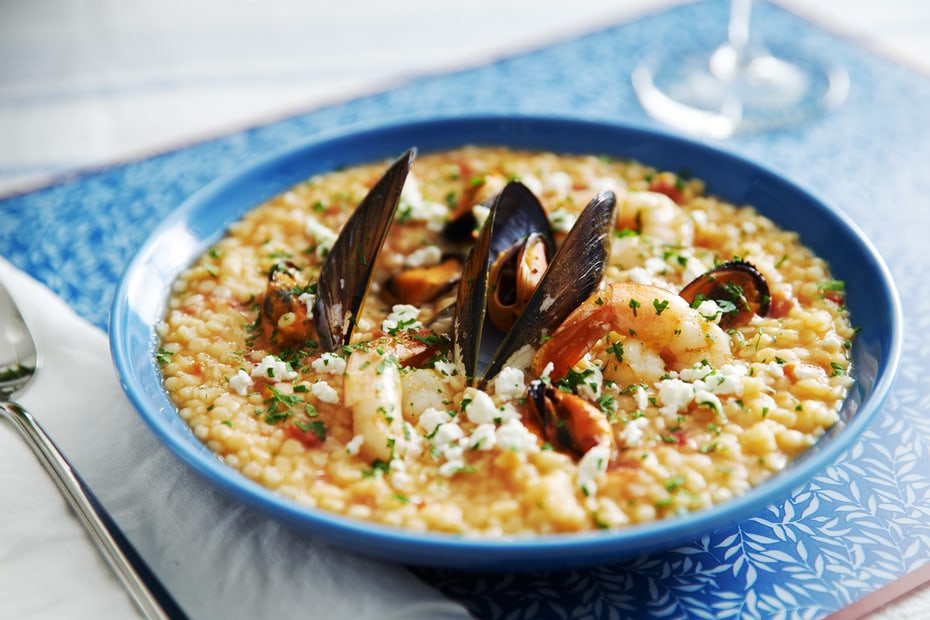 Spicy Trahana Soup with fresh seafood