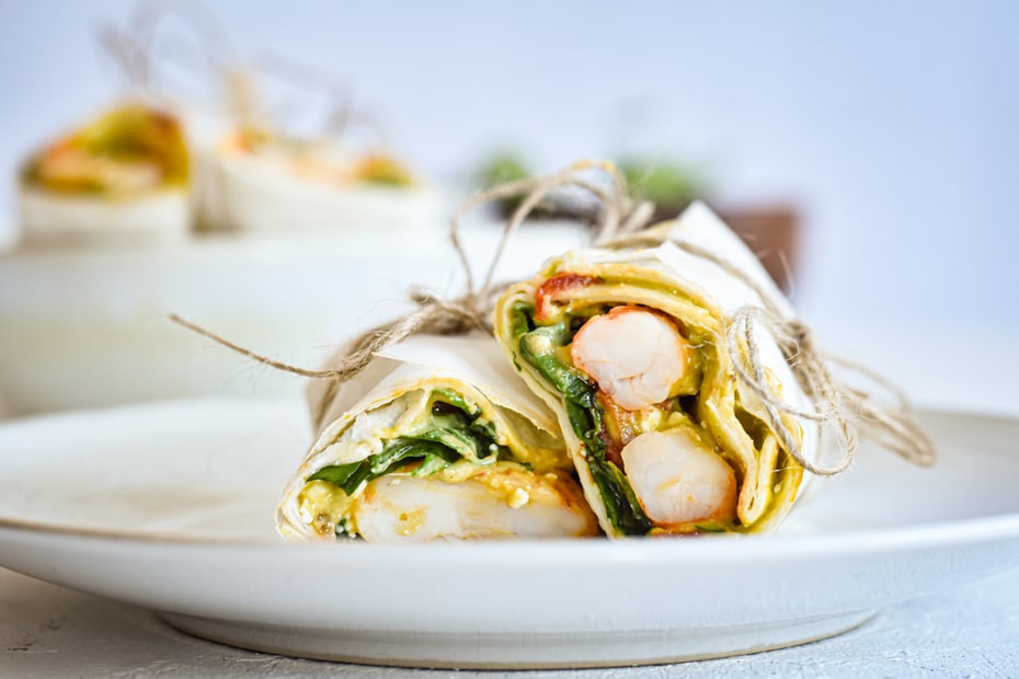 Grecamole Ouzo Seared Shrimp Wrap