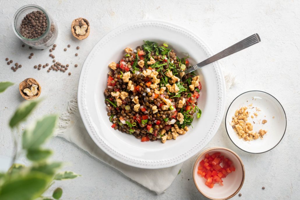 Lentil Tabbouleh with Crumbled Nuts