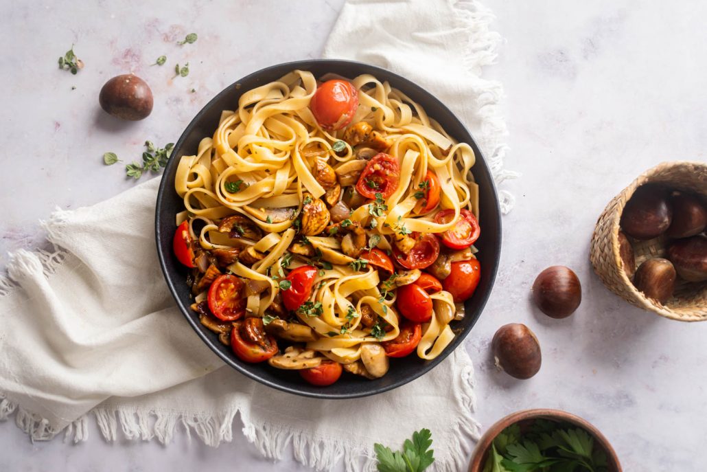 Whole Wheat Pasta with Mushrooms and Chestnuts Recipe
