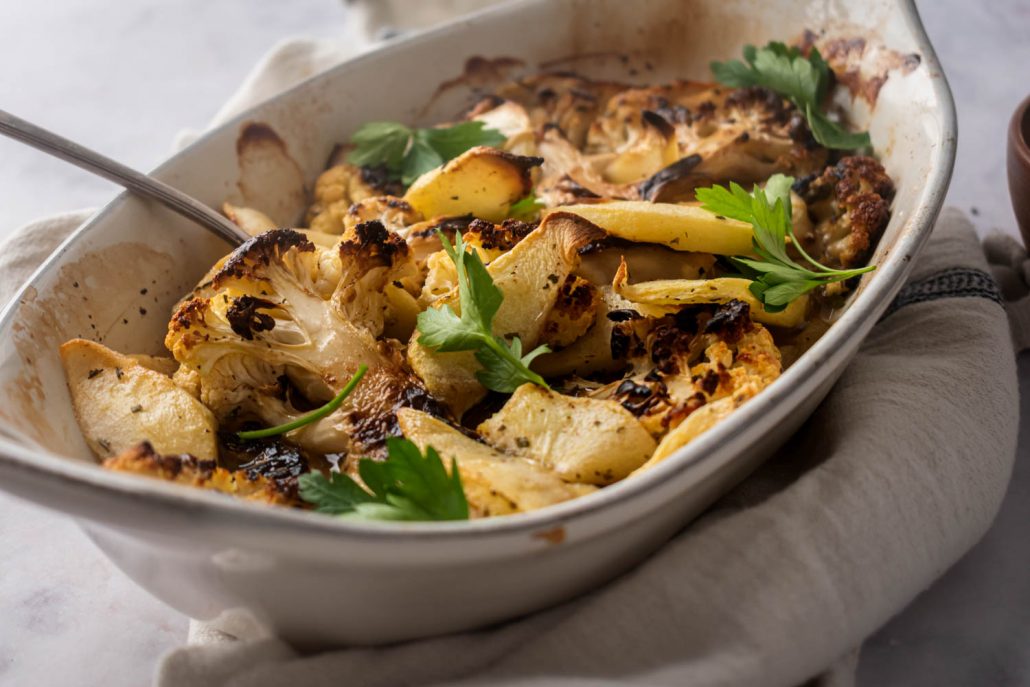 Seared Cauliflower Steaks with Herbed Apples - Vegan Recipe