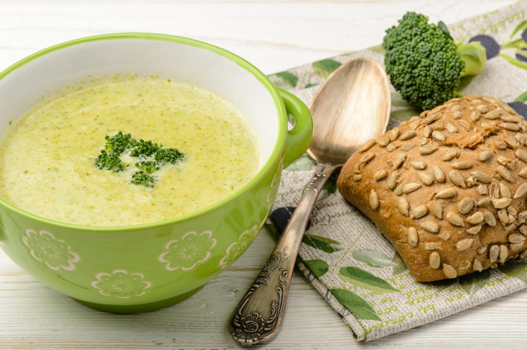 creamy broccoli soup with star anise, cashews, and ginger.
