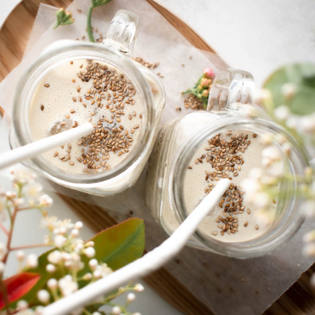 Roasted Apple Tahini Smoothie with Maple Syrup & Cinnamon