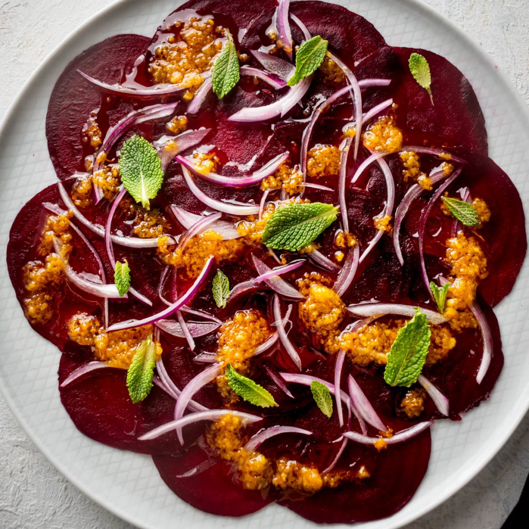 Beet and Red Onion Carpaccio Recipe | Diane Kochilas
