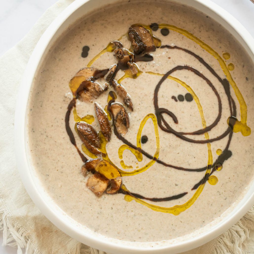 Discover a rich, umami-packed creamy soup made with grilled or broiled portobello mushrooms and garlic. Perfect for a healthy, hearty, and flavorful meal.