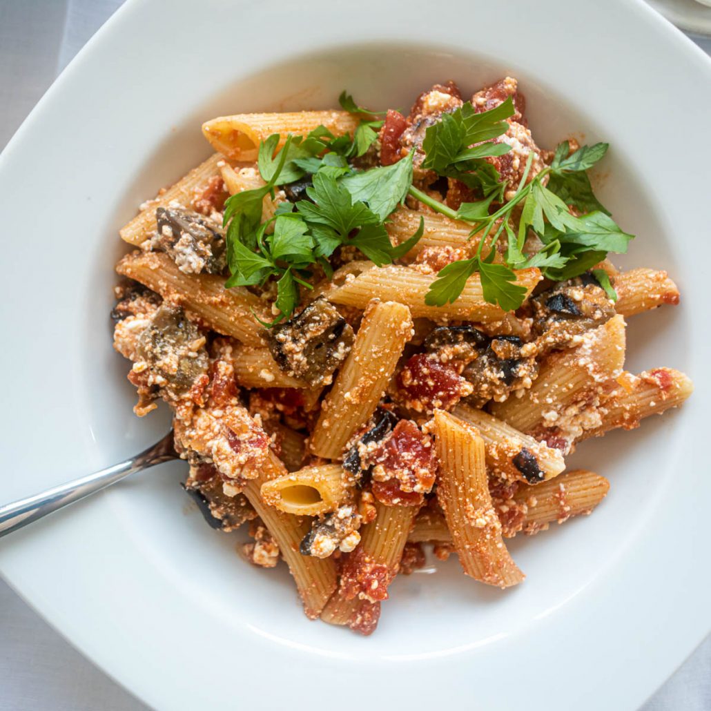 Short Pasta with Grilled Eggplant & Tomato Sauce Recipe