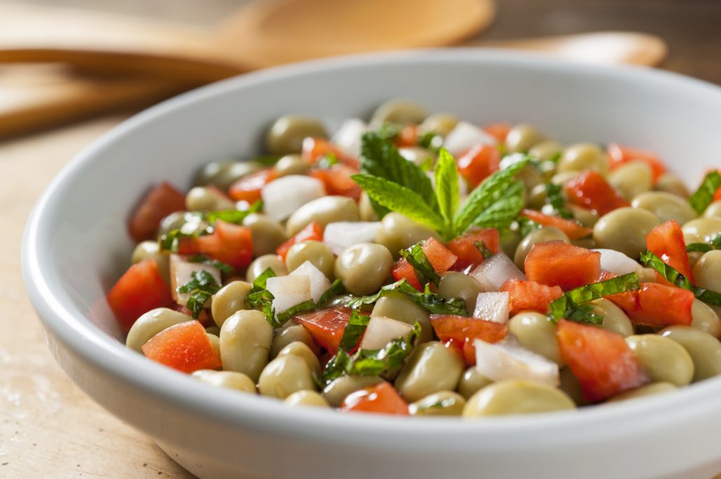 Vegan Broad Bean Salad with Tomatoes and Mint