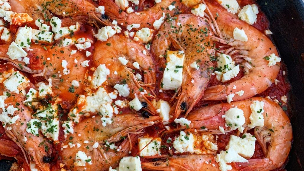 Shrimp Saganaki on a Stick