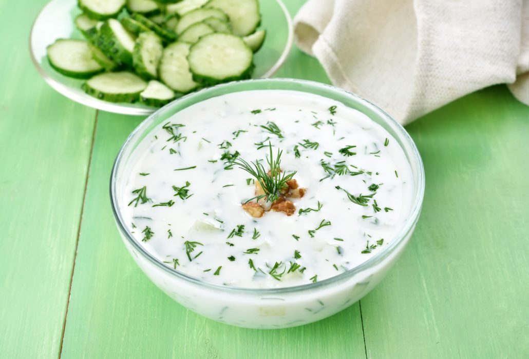 Yogurt cucumber soup with walnuts