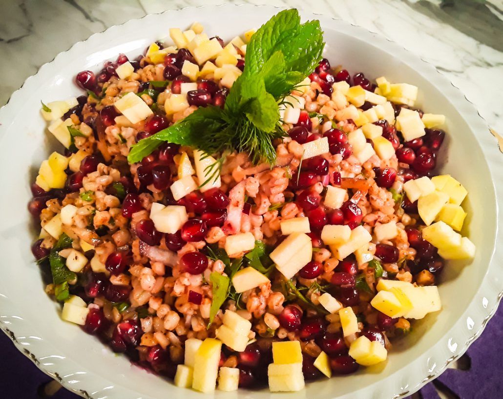 Wheatberry salad with pomegranate and apple