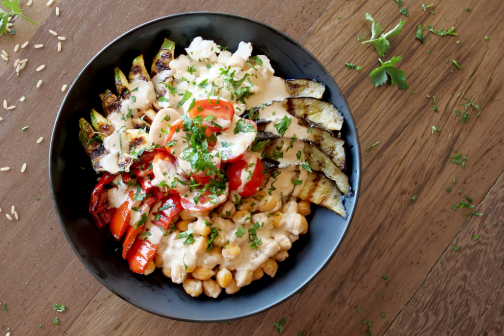 Vegetarian Mediterranean Bowl with Roasted Vegetables
