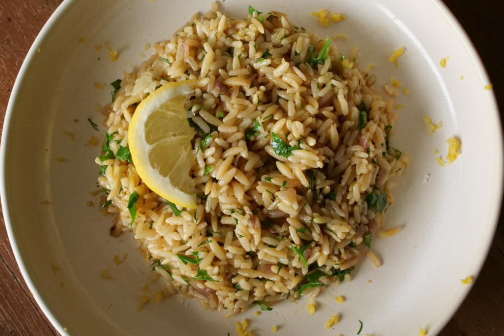 Greek Lemon Brown Rice Pilaf with Orzo