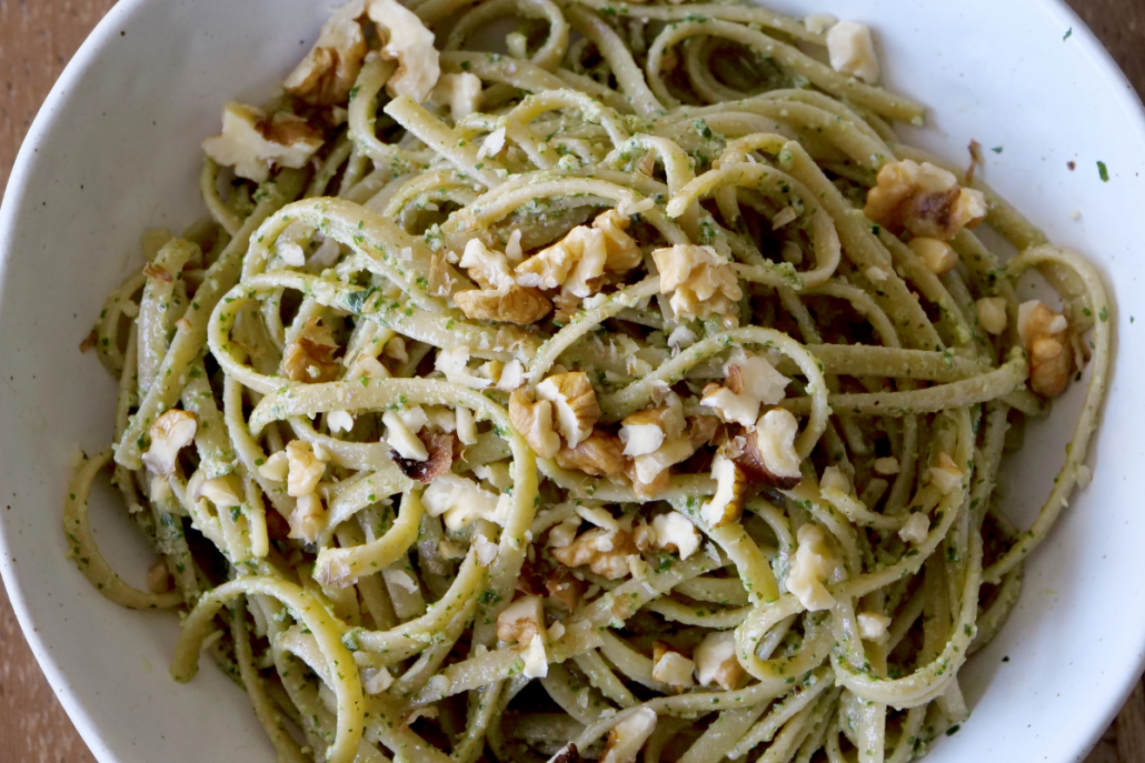Greek Pesto with Walnuts, Olive Oil, and Feta