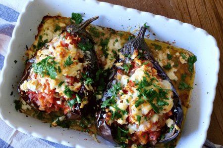 Greek Eggplants Stuffed with Feta and Tomatoes