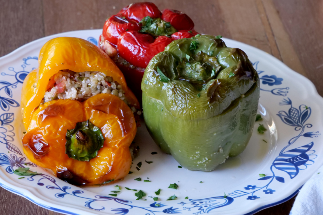 Greek Stuffed Peppers with Bulgur, Lentils & Feta