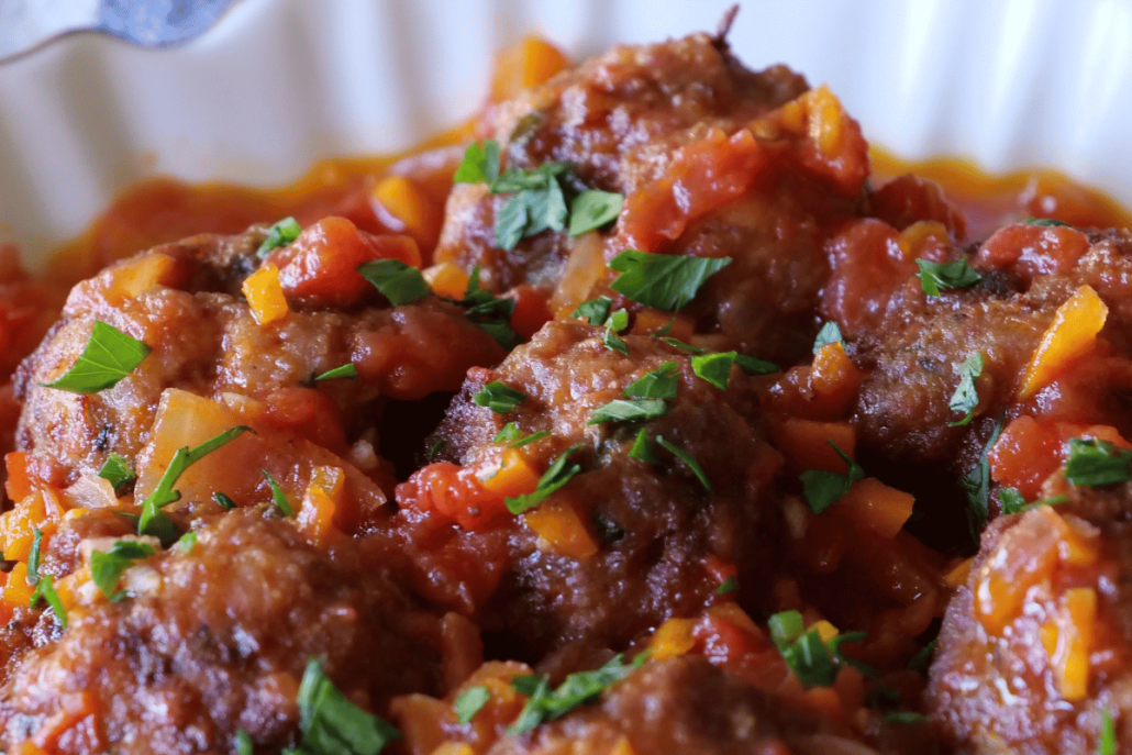 Keftedes with Ouzo and Diced Tomatoes